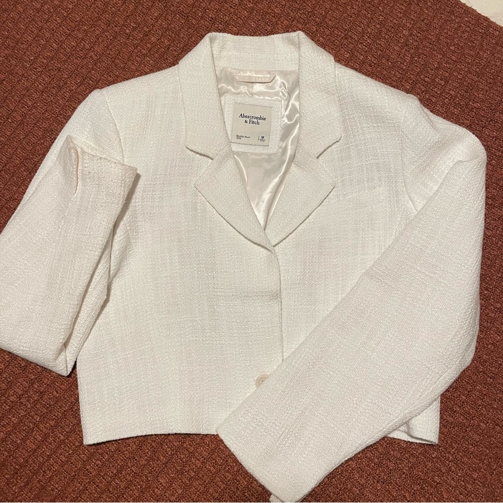 Abercrombie & Fitch White Tweed Blazer Cropped Size Mediun